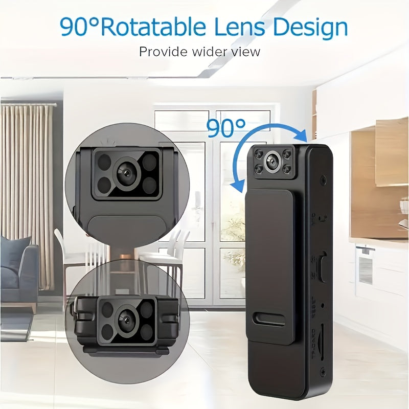 1080P Full HD Harakat Kamerasi, aylanadigan linza bilan, qayta zaryadlanuvchi batareyali, ekstremal sportlar uchun, qora