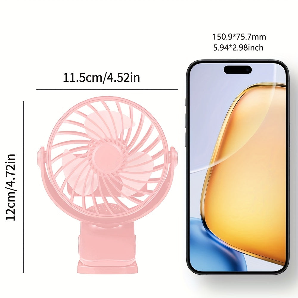 Портативный USB настольный вентилятор с 3 режимами скорости, перезаряжаемой батареей, компактным и легким дизайном, идеально подходит для домашнего офиса или путешествий в розовом цвете.