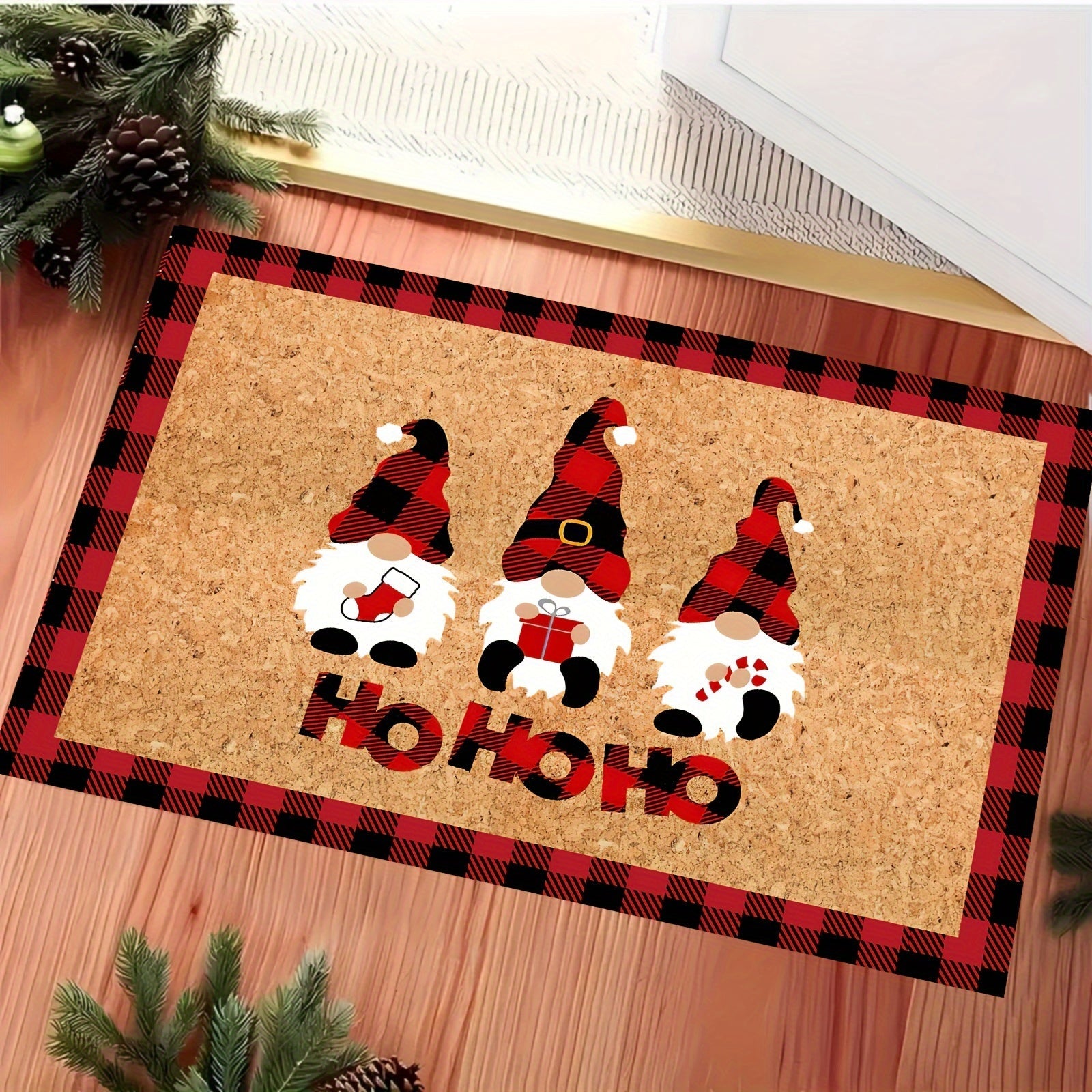 Rojdestvo Gnome Doormat Pastel Qalinliksiz Qattiqlashtirilmagan Mashina bilan yuviladigan Kirish, Oshxona, Vannaxona uchun