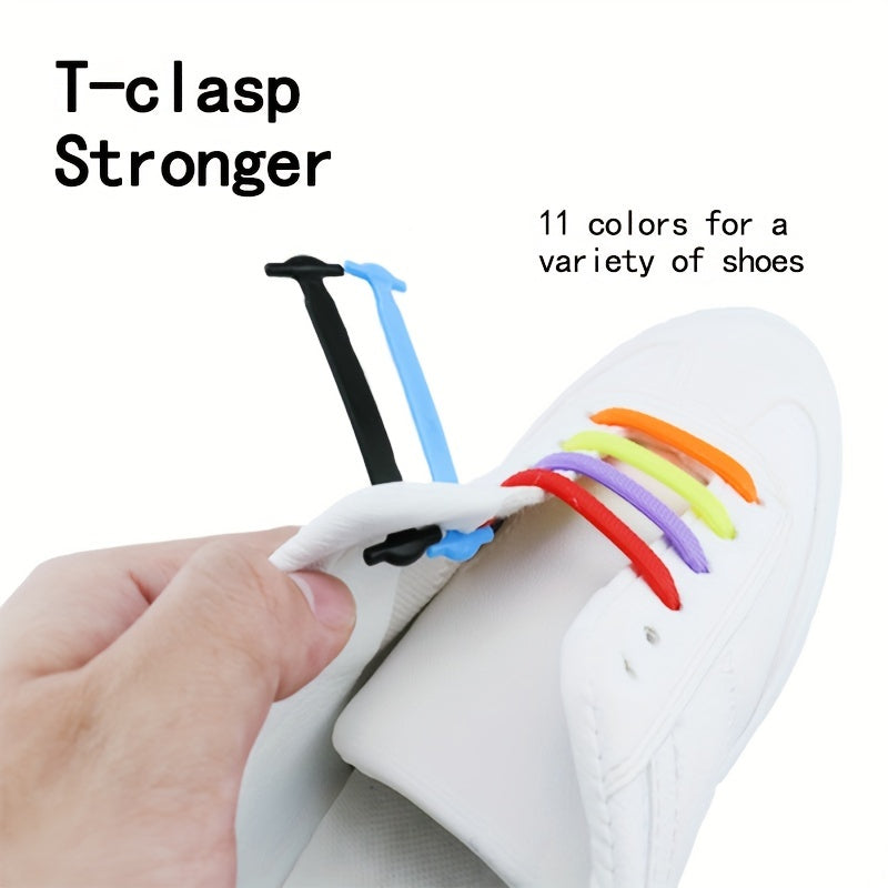 Unisex Elastic Silicone Shoelaces I-Shaped Buckle-Free Casual, Versatile Set of 16