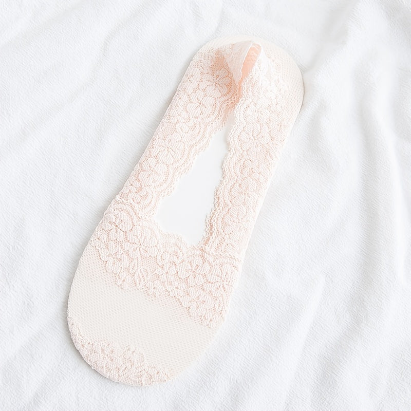 Women's Summer No-Show Socks Breathable Mesh Floral Lace Sweat-Absorbent