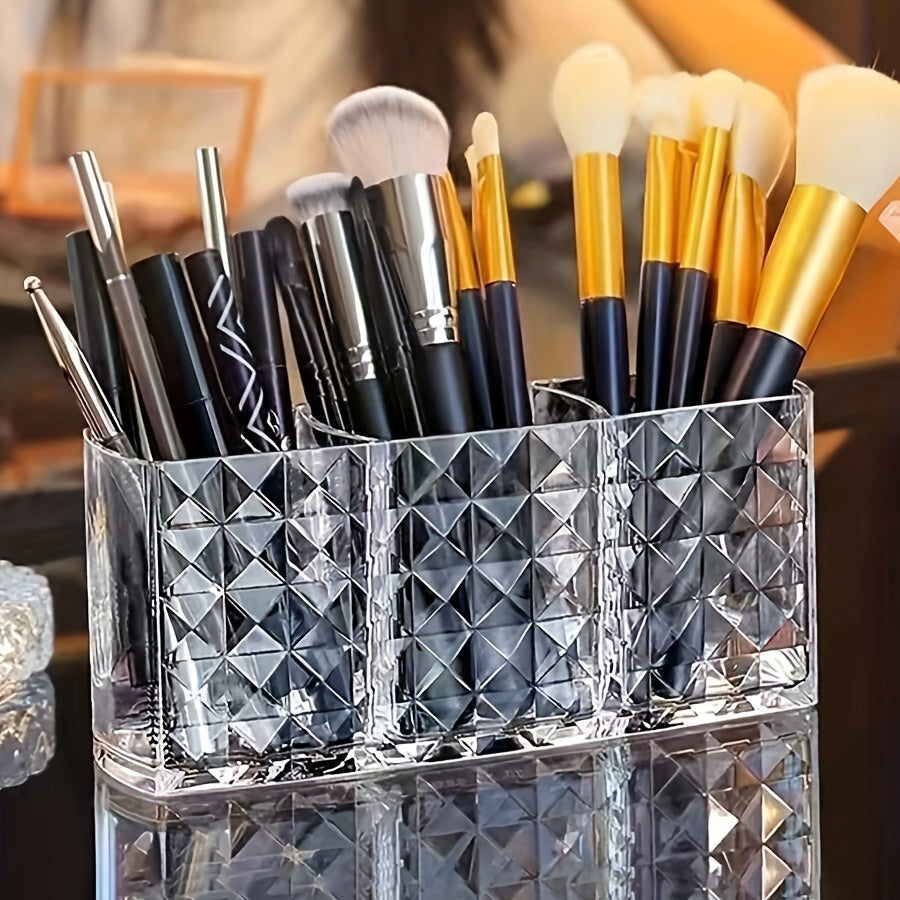 Clear Plastic Makeup Organizer with 3 Compartments for Cosmetics and Accessories