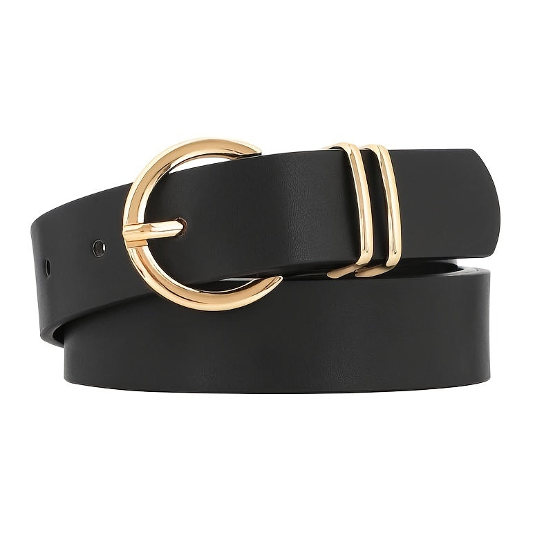 Women's Leather Belt for Jeans and Pants with Golden Buckle Solid Color Simple Design