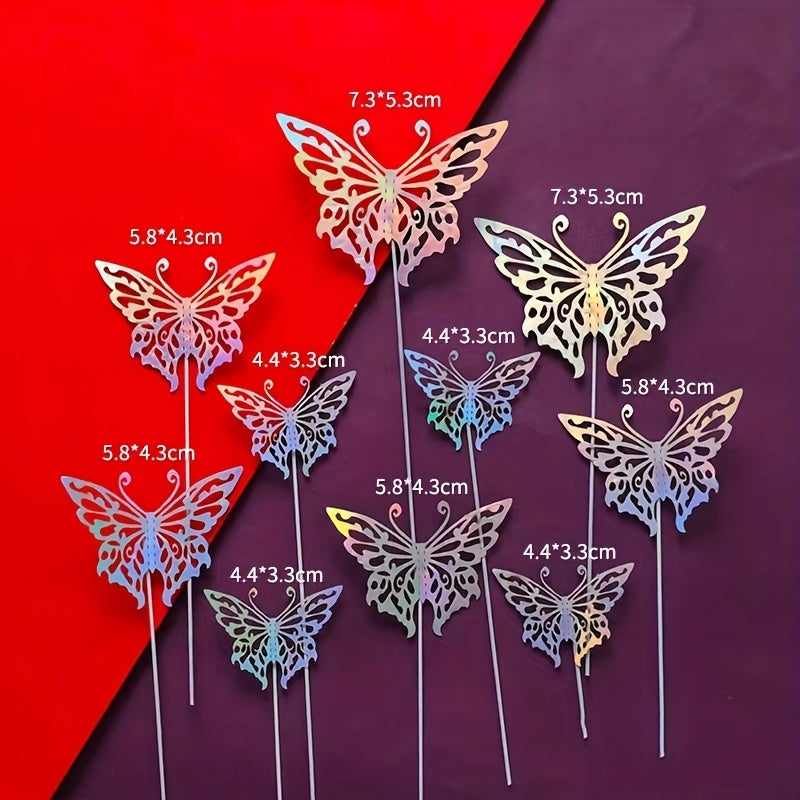 Set of 10 Gold and Silver Butterfly Cake Toppers Hollow Wall Stickers 3D Decorations