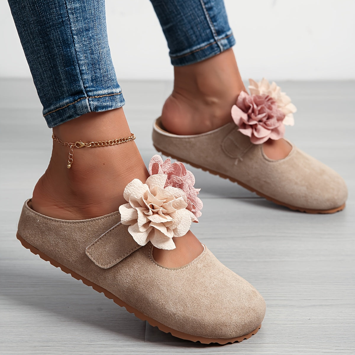 Women's Slip-On Floral Shoes Cushioned EVA Sole Pastel Pink Yellow Beige Brown