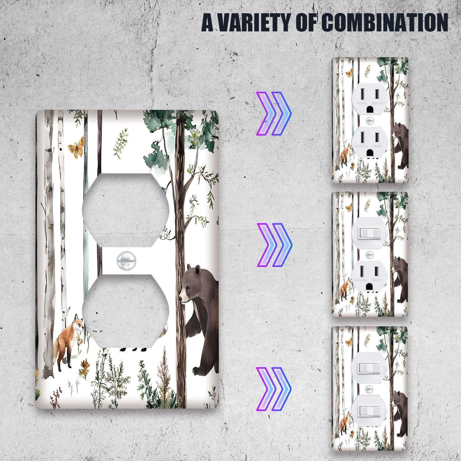 Forest Wildlife Switch Cover with Bear, Moose, Deer, Fox Designs for Home Decor