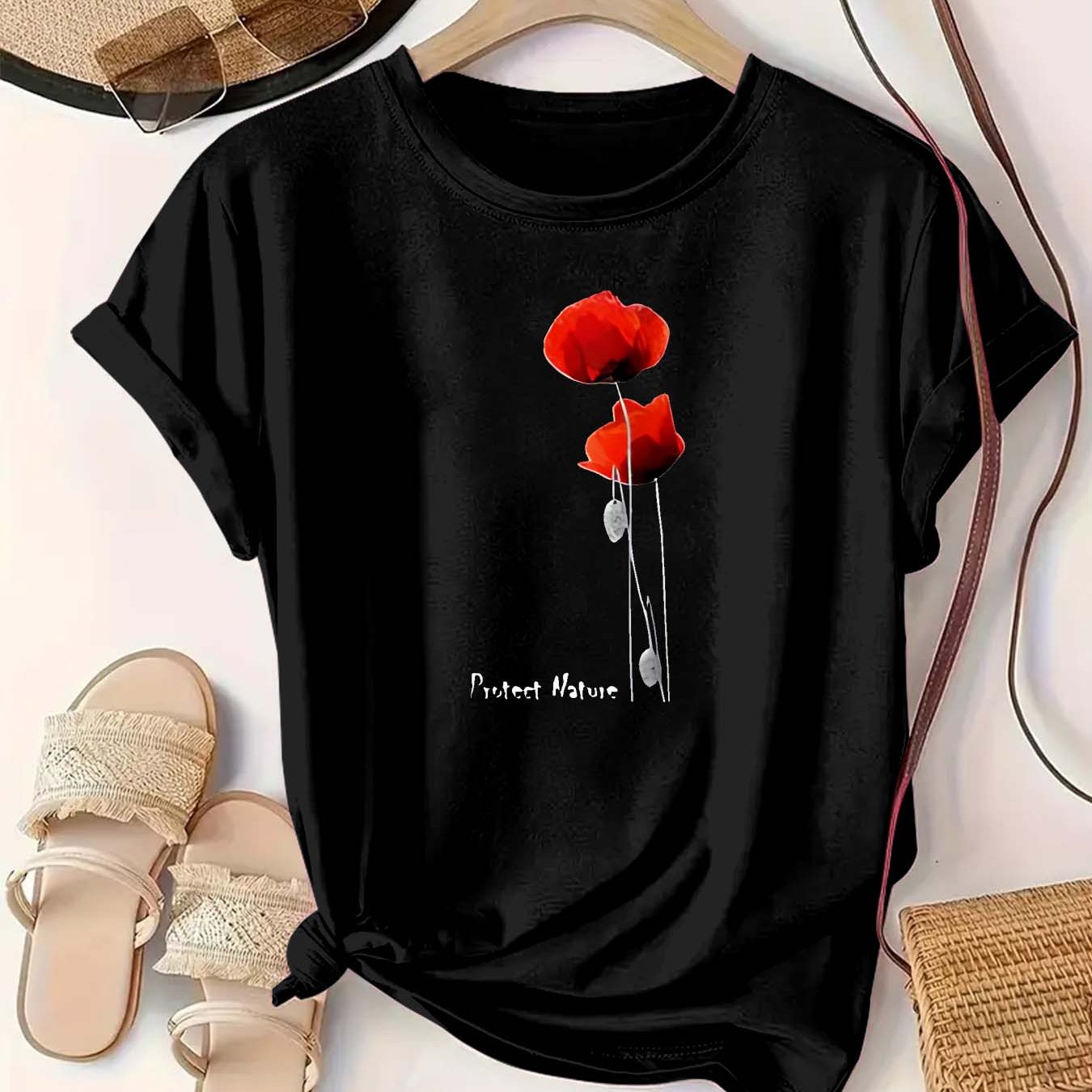 Women's Green Cotton T-Shirt Short Sleeve Casual Summer Top