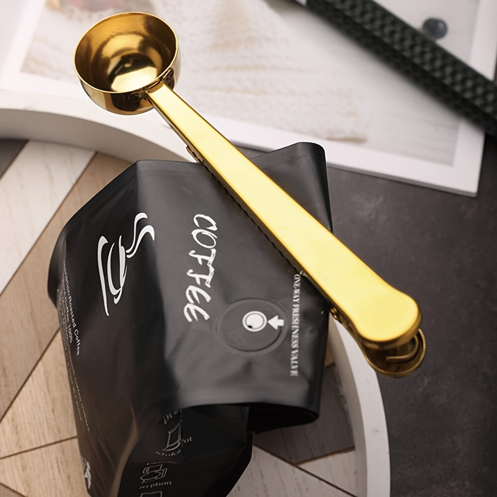2-in-1 Stainless Steel Coffee Spoon Seal Clip Bag Clip for Baking and Measuring
