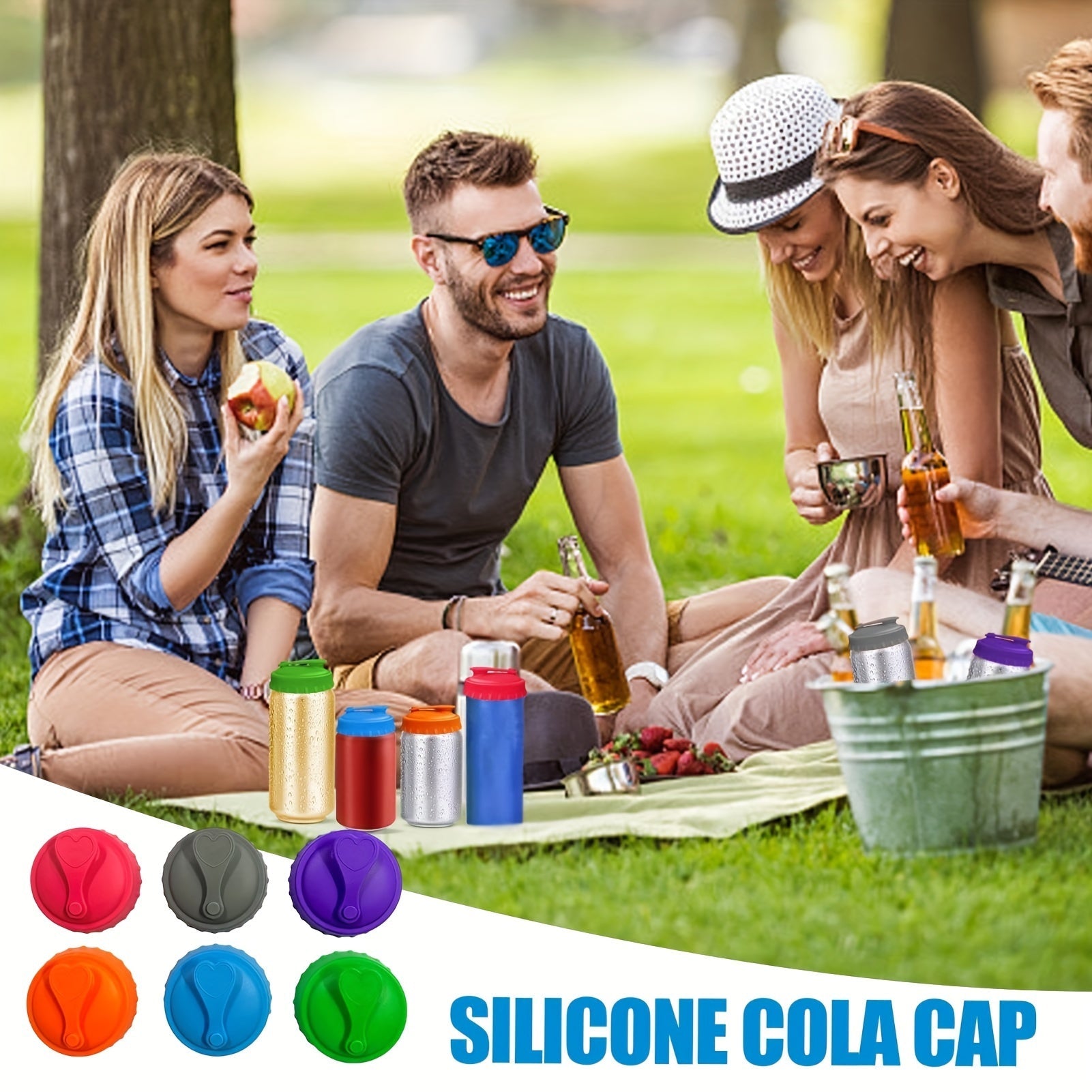 Set of 6 Silicone Can Lids Reusable BPA-Free Covers for Soft Drinks and Juice