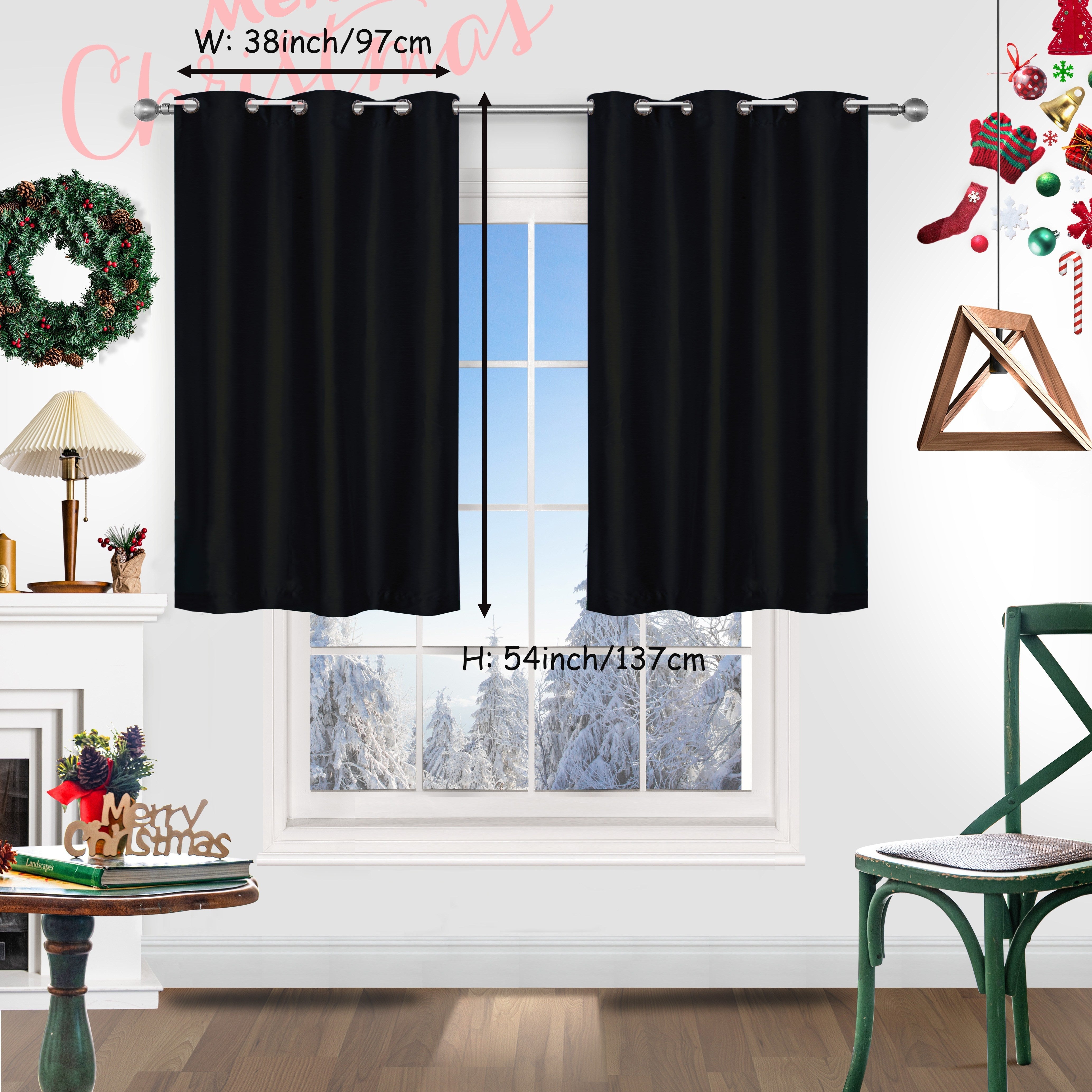 Red Christmas Curtains 2 Pieces Faux Silk Grommet Top for Living Room Bedroom Office
