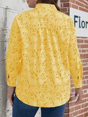 Plus o'lchamli ayollar bluzasi uzun qo'lqopli yengli polyester to'qima binafsha yashil barg bosma