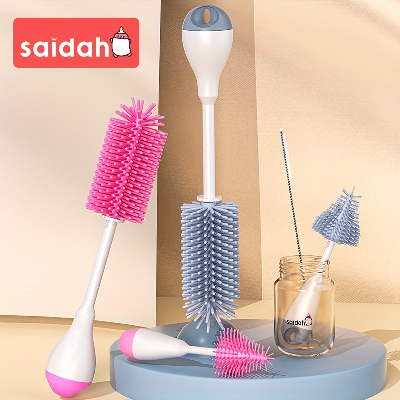 Set of 3 Silicone Baby Bottle Brushes with Pacifier and Straw Cleaning Tools