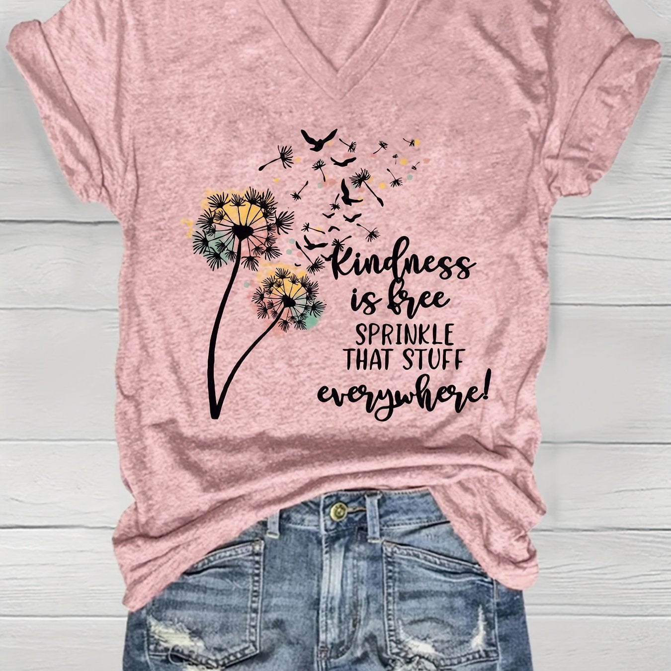 Women's Plus Size V-Neck Floral T-Shirt Short Sleeve Summer Top