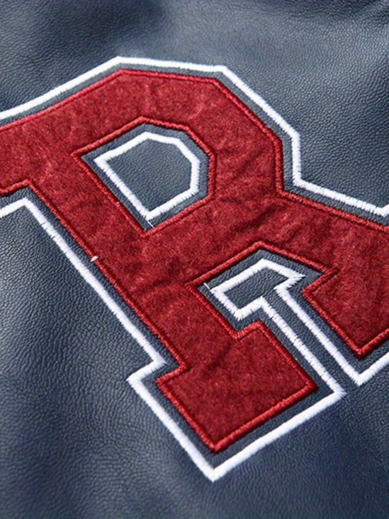 Plus Size Oversized PU Baseball Jacket for Men with Letter R Print Spring Autumn