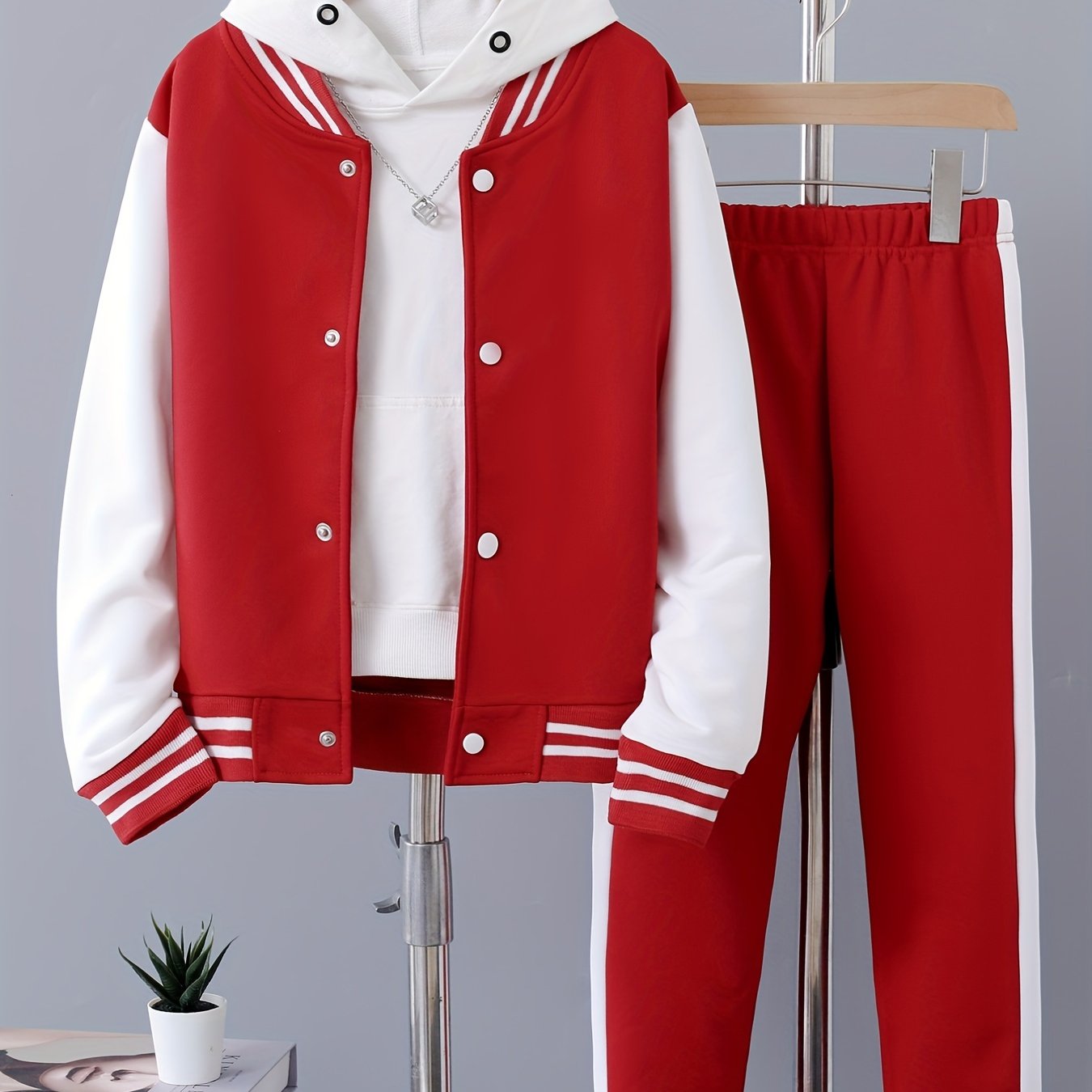 Boys' Polyester Baseball Suit and Pants Set Solid Color Spring Fall Casual