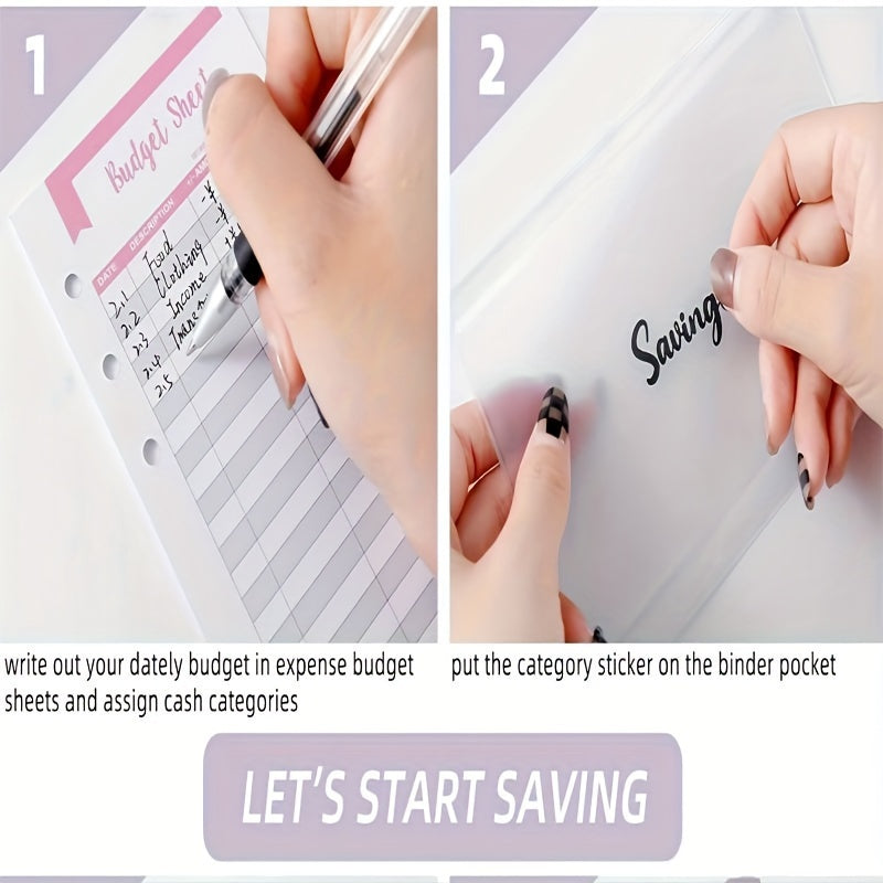 Faux Leather Budget Binder with Zipper Cash Envelopes A6 Organizer