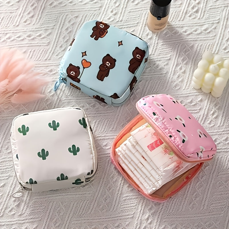 Girls Polyester Organizer Bag with Cartoon Design for Sanitary Napkins Large Capacity Portable Storage