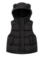 Boys Winter Vest Sleeveless Brown Polyester Zipper Pockets Casual