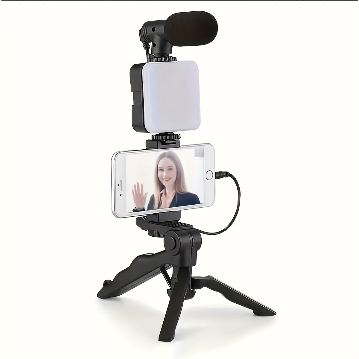 Portable Live Streaming Kit with LED Light Tripod Microphone Battery-Powered