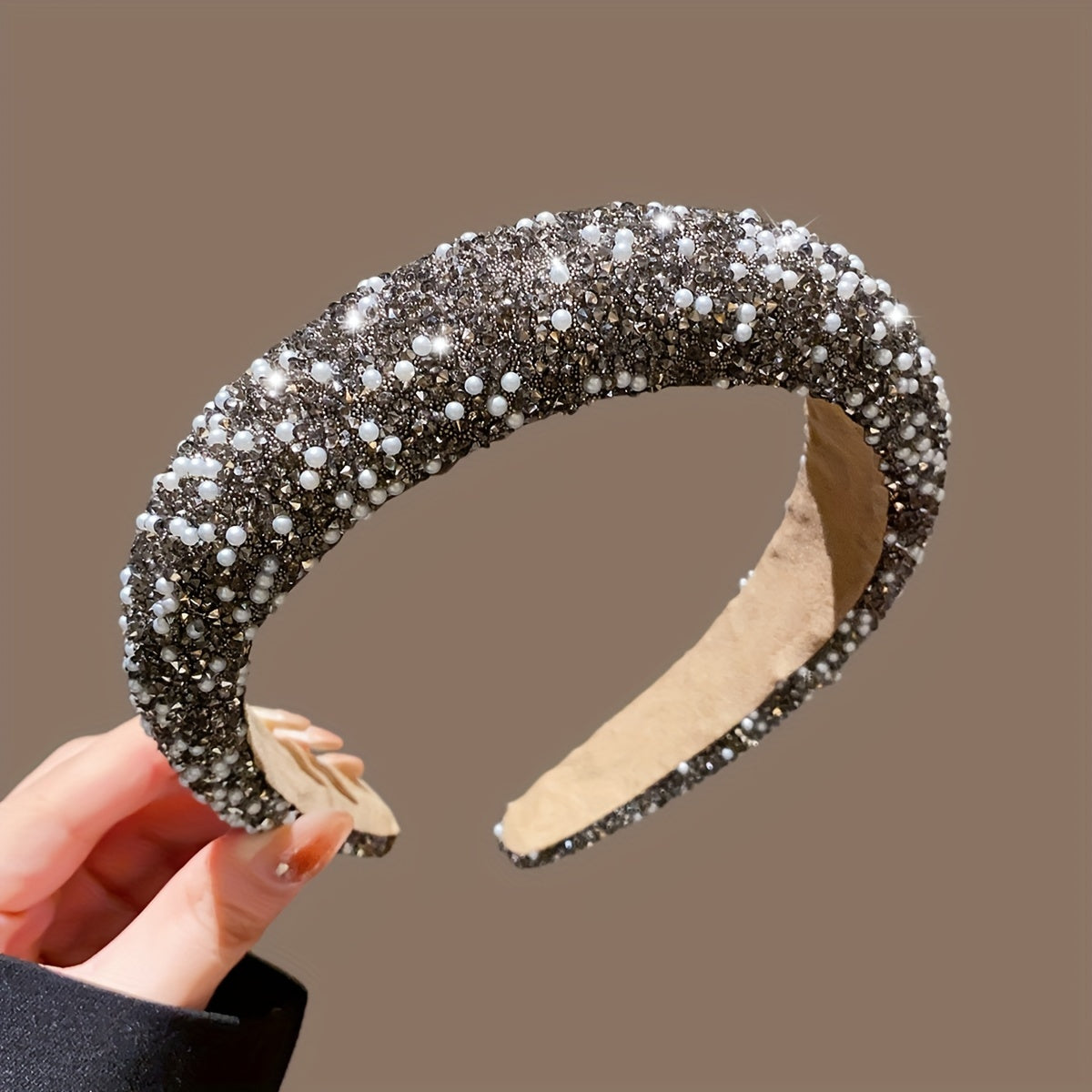 Faux Pearl Rhinestone Hairband for Women Solid Color Headband for Parties and Daily Wear