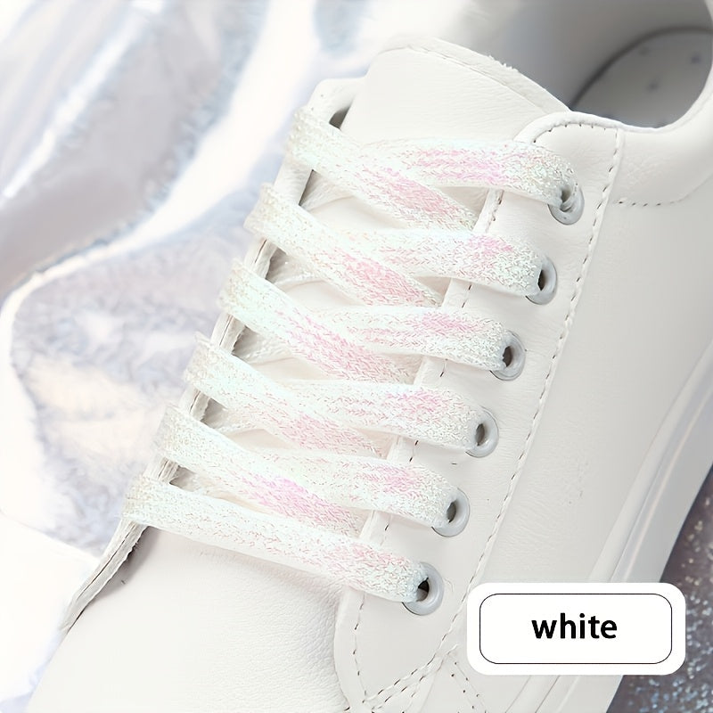 Unisex Pearlescent Colorful Shoelaces 120Cm Glitter Silk White Black