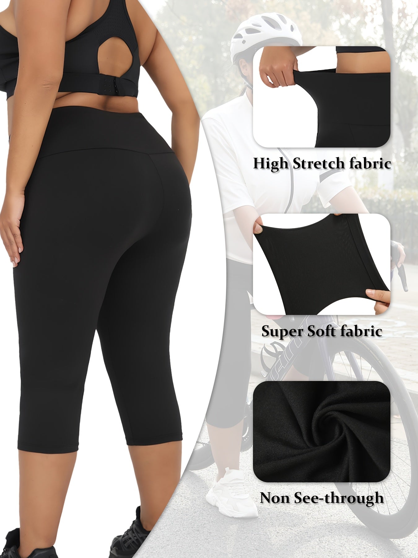 Plus Size Women's High Waisted Capri Leggings Tummy Control Soft Active Wear