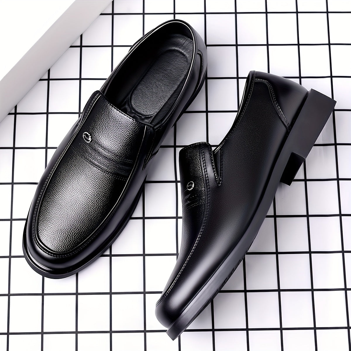 Men's Black Slip-On Loafers with Rubber Sole and Round Toe for Casual Wear