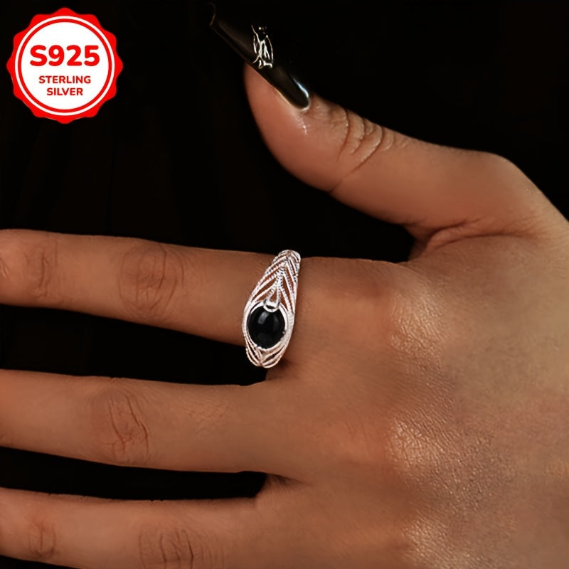 Women’s Gothic Silver Ring with Imitation Jade and Black Agate