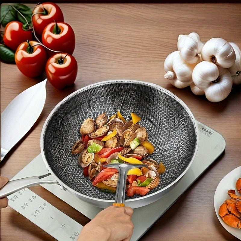 Stainless Steel Wok with Non-Stick Coating, Large Capacity, Heat-Resistant Cookware