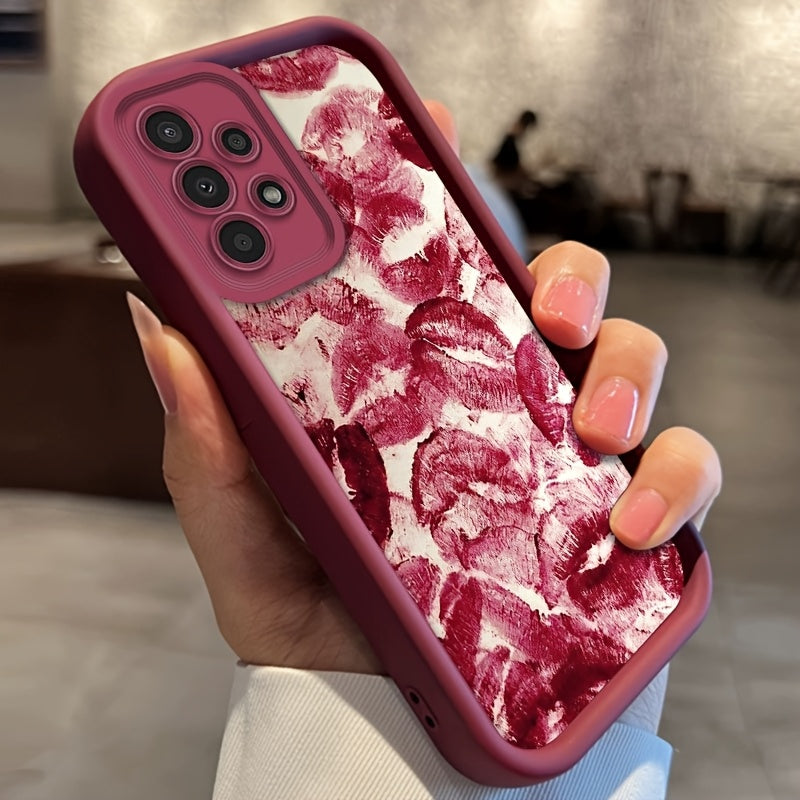 Retro Red Lip Print TPU Phone Case for Samsung Galaxy Models Anti-Dust Fashionable Gift