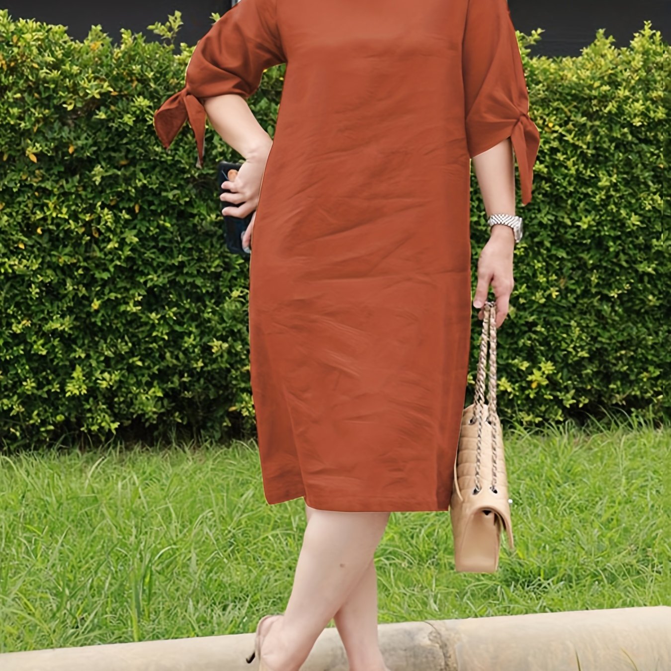 ZANZEA Ayollar uchun Yozgi Midi Ko'ylak, bir rangli, yumshoq bo'yin, qisqa yeng, A-shakl, tasodifiy keng kesim, cho'zilmaydigan to'qilgan mato, katta o'lcham