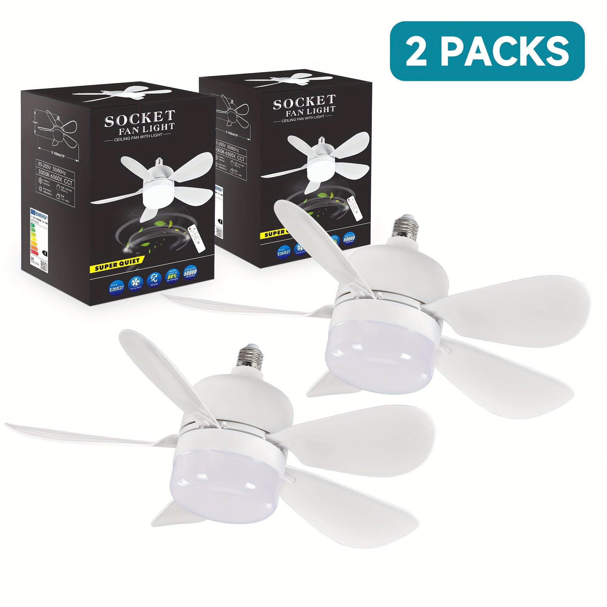 2-Pack LED Ceiling Fan Bulbs with Adjustable Brightness and Speed Remote Control