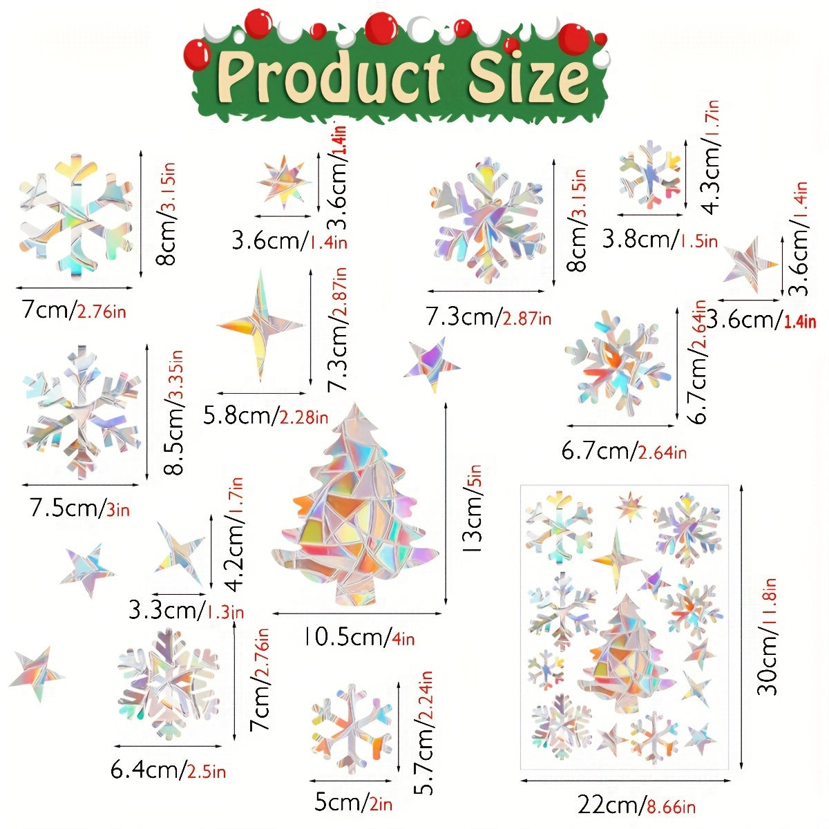 Reusable Static Cling Stickers Set Rainbow Prism Holiday Window Decals Snowflake Bird