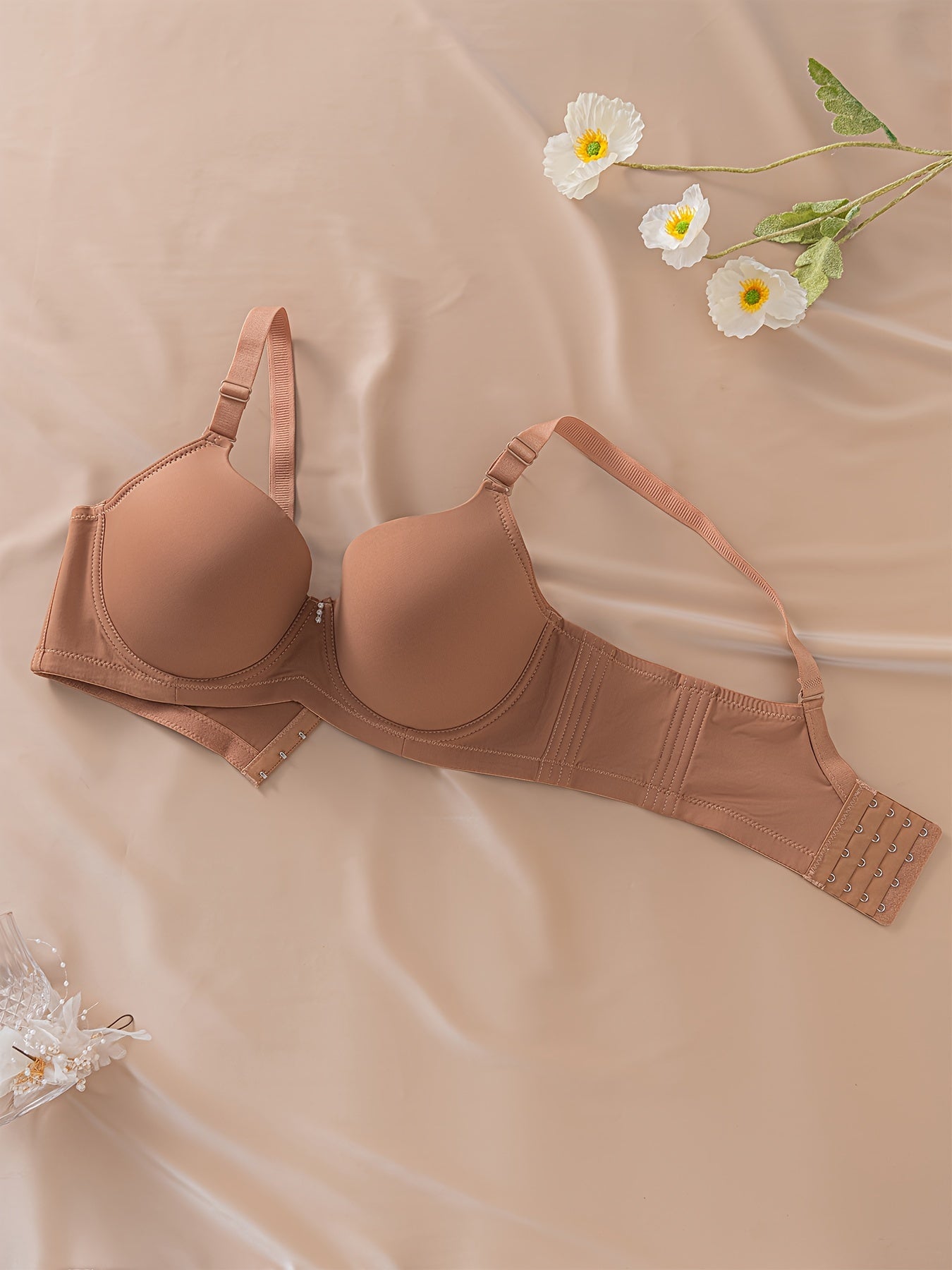 Pack de 3 sujetadores para mujer de tamaño grande, mate, sin marcas, con centro brillante y diamantes