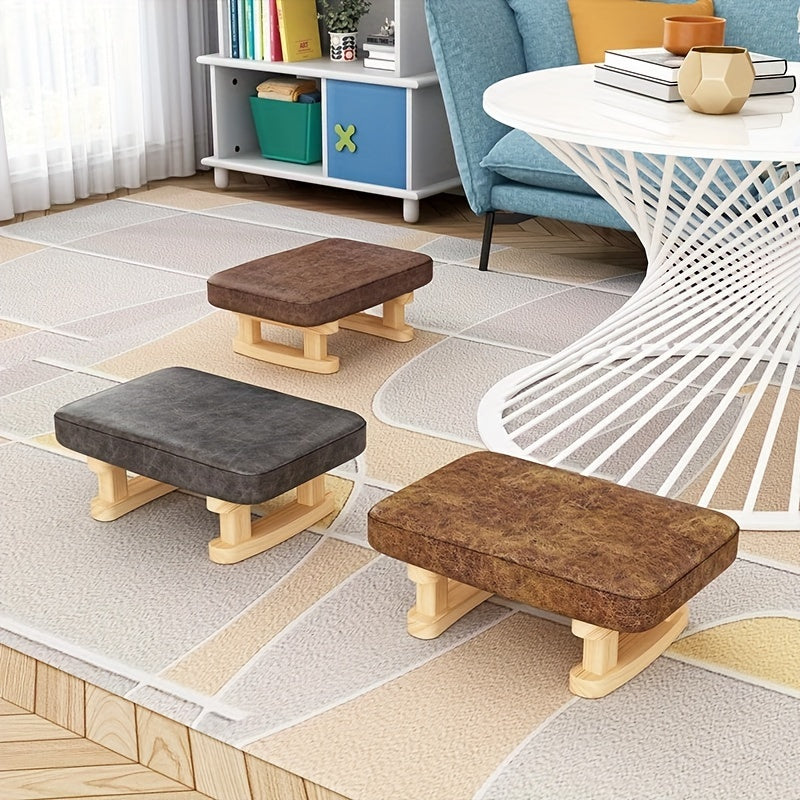 Compact Wooden Home Stool for Living Room with Washable Removable Cover