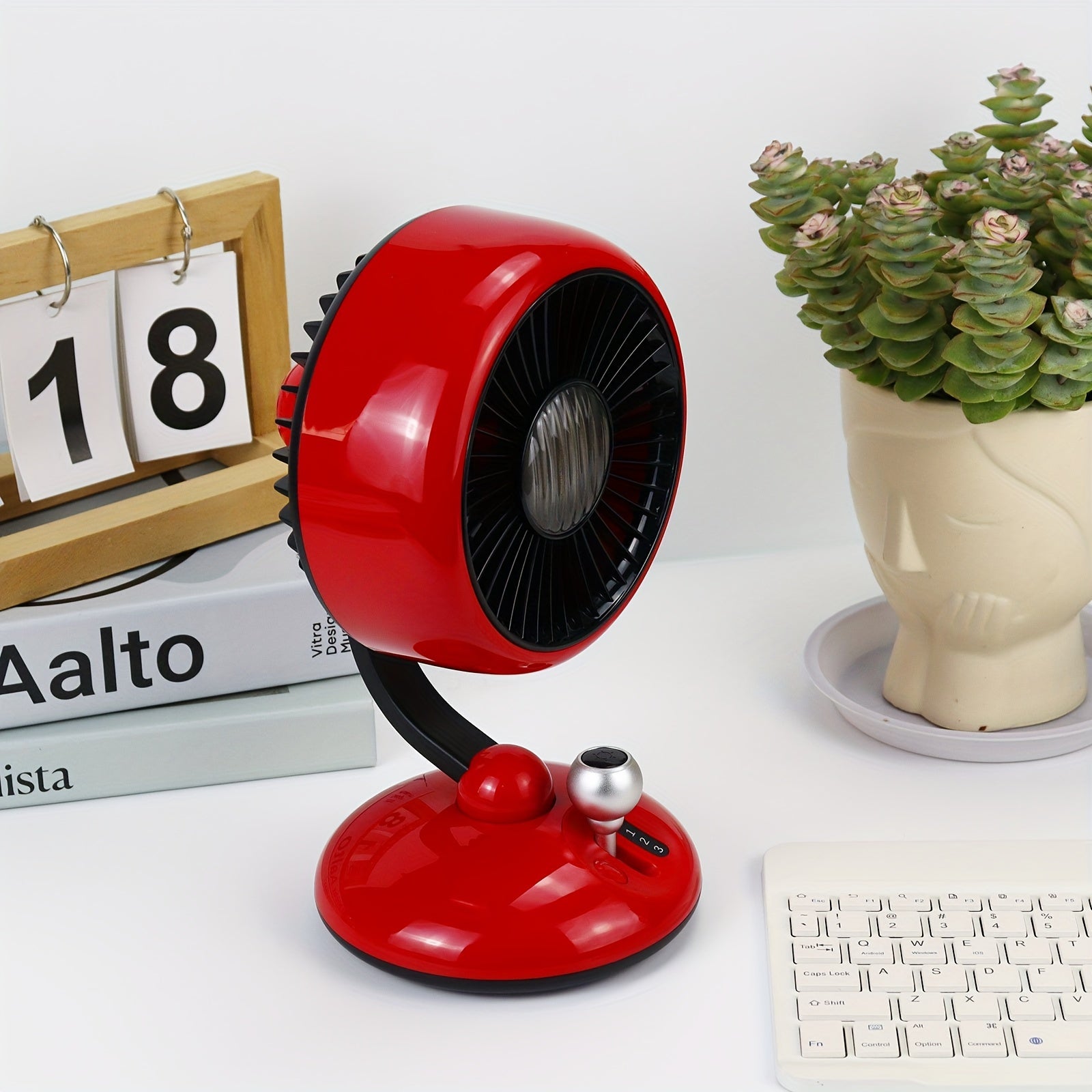 Retro Oscillating USB Desk Fan with Head Shaking, Rechargeable Battery, Quiet Portable Table Fan for Office Home Dorm