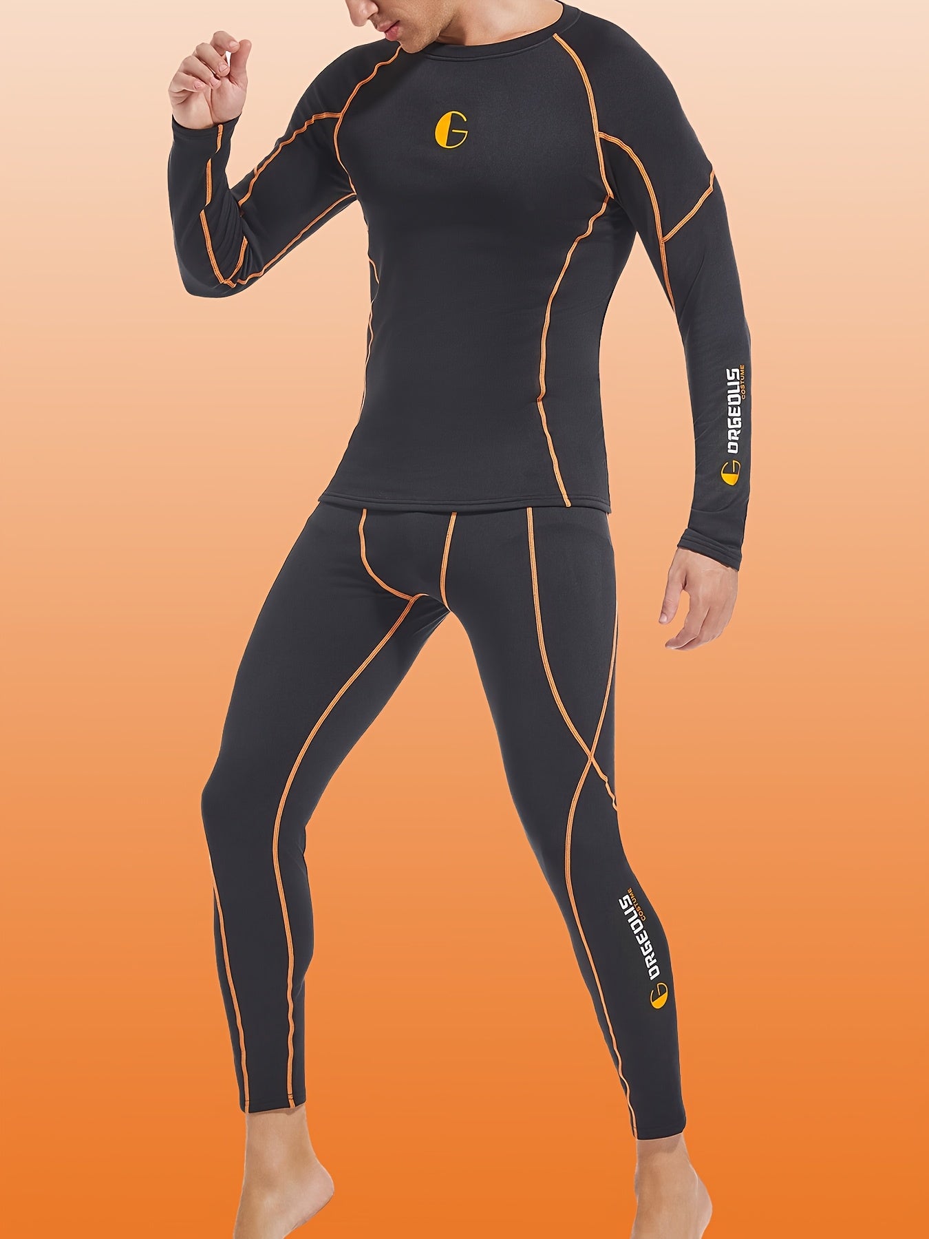 Men's Thermal Underwear Fleece Lined Long Sleeve Top and Pants for Winter Sports