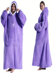 Women's Fleece Hooded Robe Pink Lounge Casual Winter Indoor Outdoor