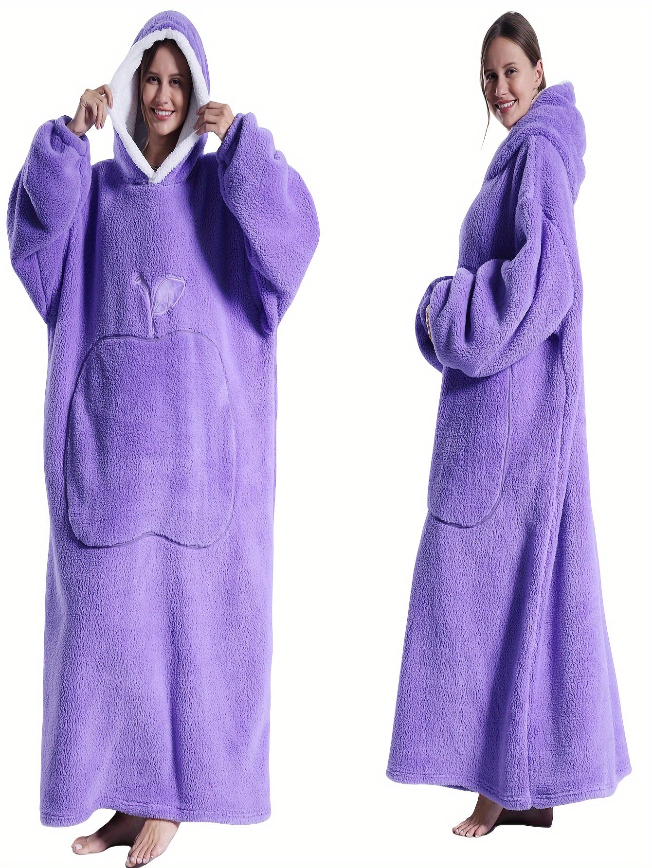 Women's Fleece Hooded Robe Pink Lounge Casual Winter Indoor Outdoor