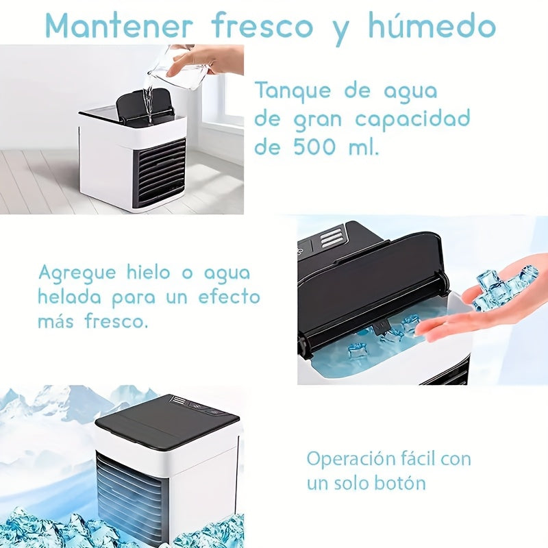 USB ulanishi bilan portativ havo konditsioneri ventilyatori, tozalovchi va namlantiruvchi, 7 rang, 3 tezlik, tez sovutish, shaxsiy foydalanish, ofis yoki uy uchun kompakt dizayn.