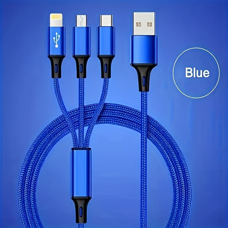 Nylon Braided 3-in-1 Fast Charging Cable for Mobile Phones and Tablets 1.2M