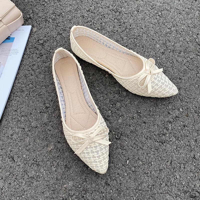 Women's Mesh Flats with Bowknot Lightweight Slip-On Pointed Toe Shoes for All Seasons