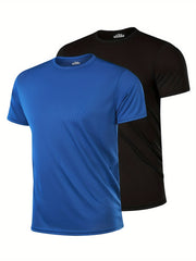 Men's Quick-Dry Sports T-Shirts Set Navy Black Breathable Polyester for Running Training Basketball