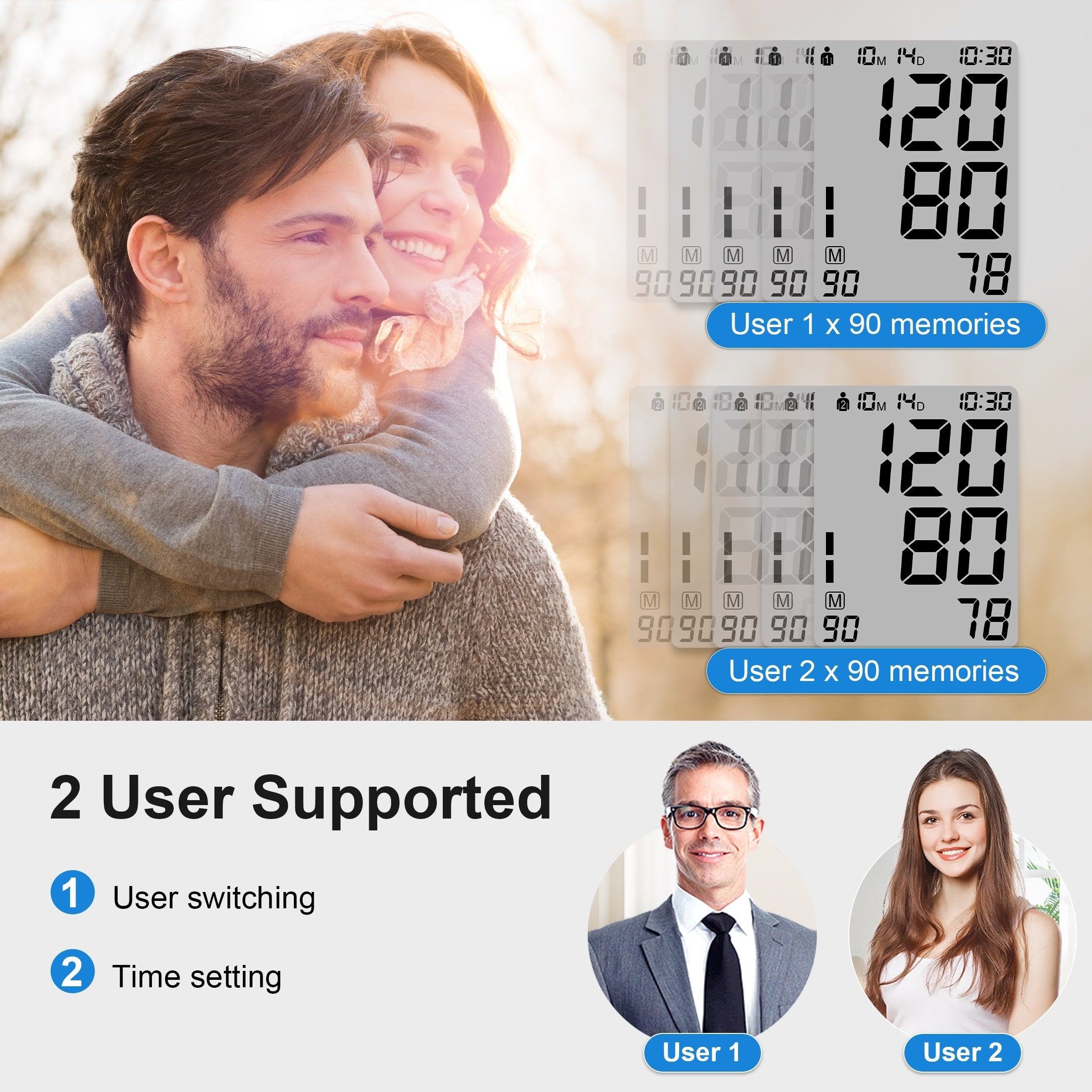 Automatic Upper Arm Blood Pressure Monitor with 22.1-43.18 cm Cuff Digital BP Machine Battery Powered