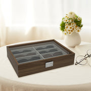 Black Walnut Wood Eyewear Organizer for Women Holds 8 Glasses Stylish Display Case