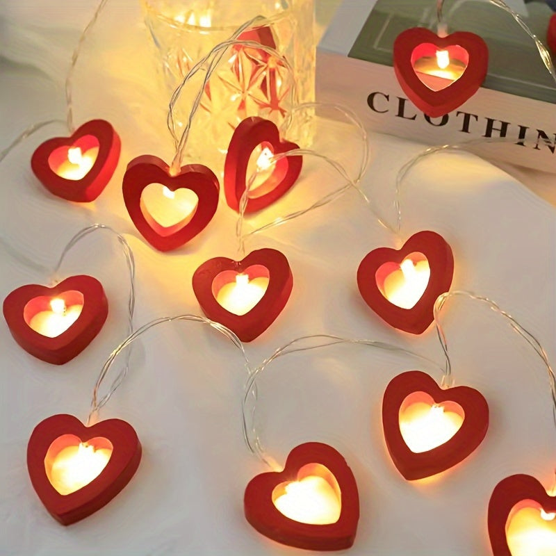 Red Heart LED String Lights Battery-Powered Valentine's Day Decorative Rope Light for Bedroom Living Room Party