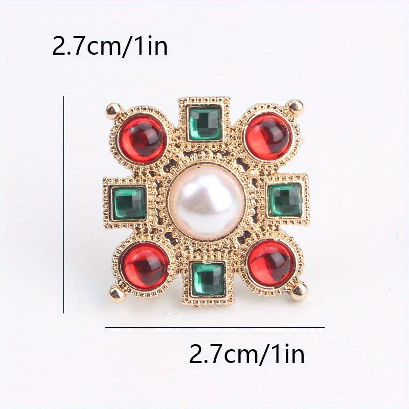 Vintage Baroque Style Brooch with Rhinestones and Gold Finish for Women