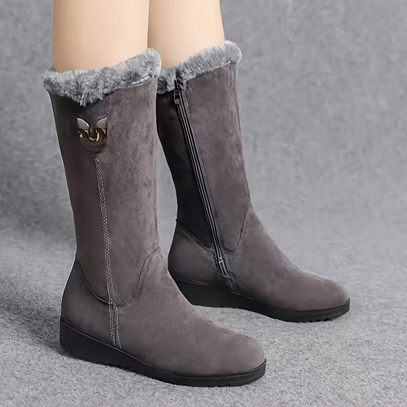 Women's Fleece-Lined Mid-Calf Winter Ankle Boots Flat Sole