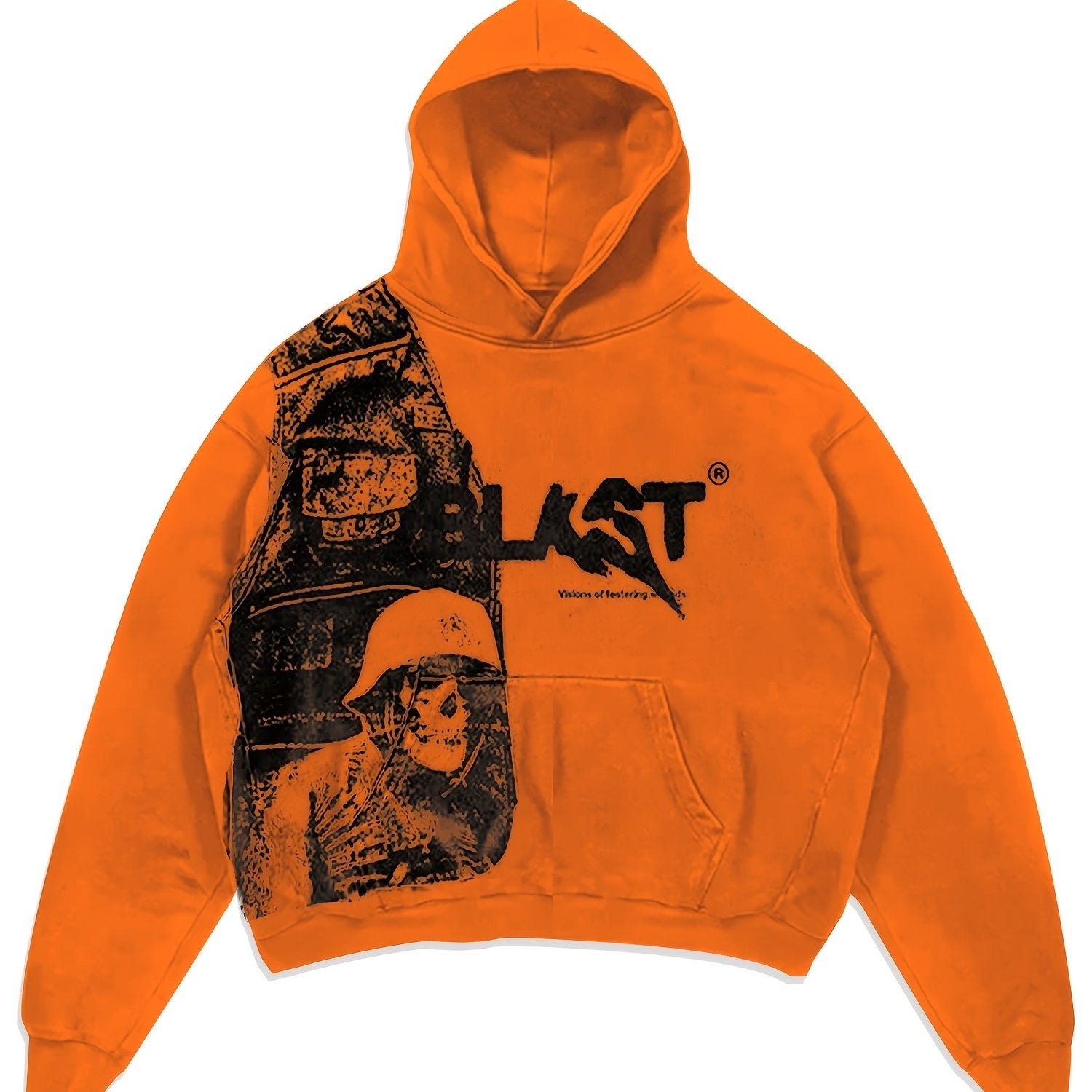 Hooded Sweatshirt with Kangaroo Pocket Portrait Print Long Sleeve Polyester Knit Casual Sportswear