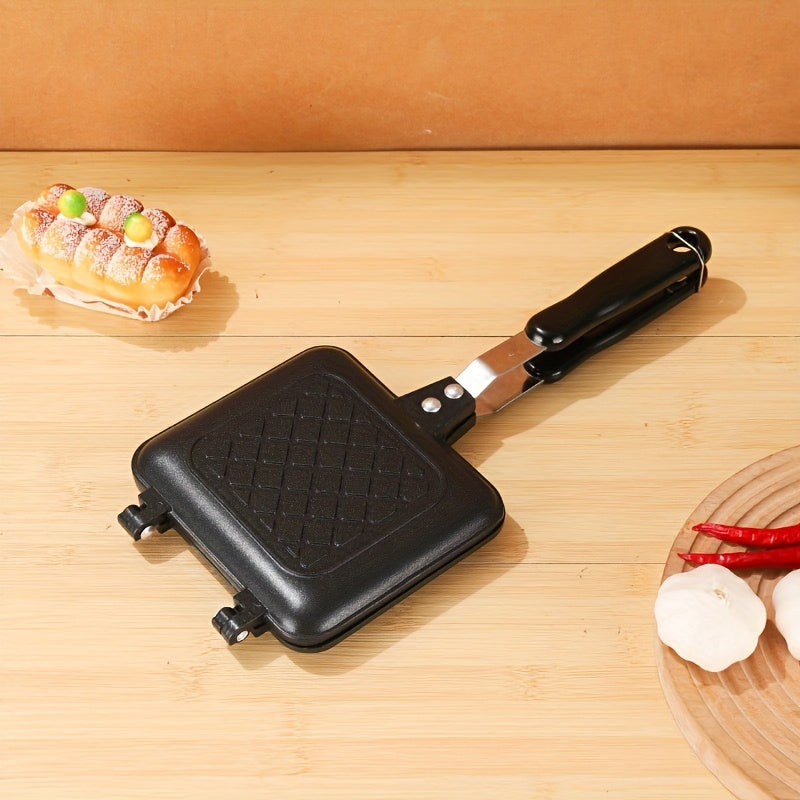 Non-Stick Square Sandwich and Waffle Maker with Double-Sided Roasting Pan for Breakfast and Camping